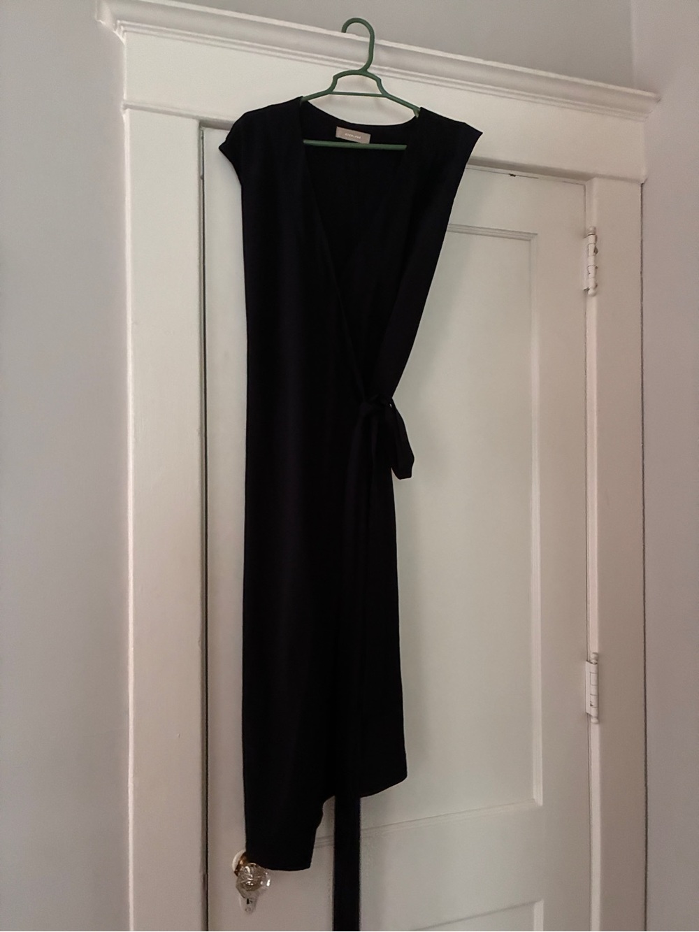 Everlane Black Midi Wrap Dress with Tie Waist and pockets